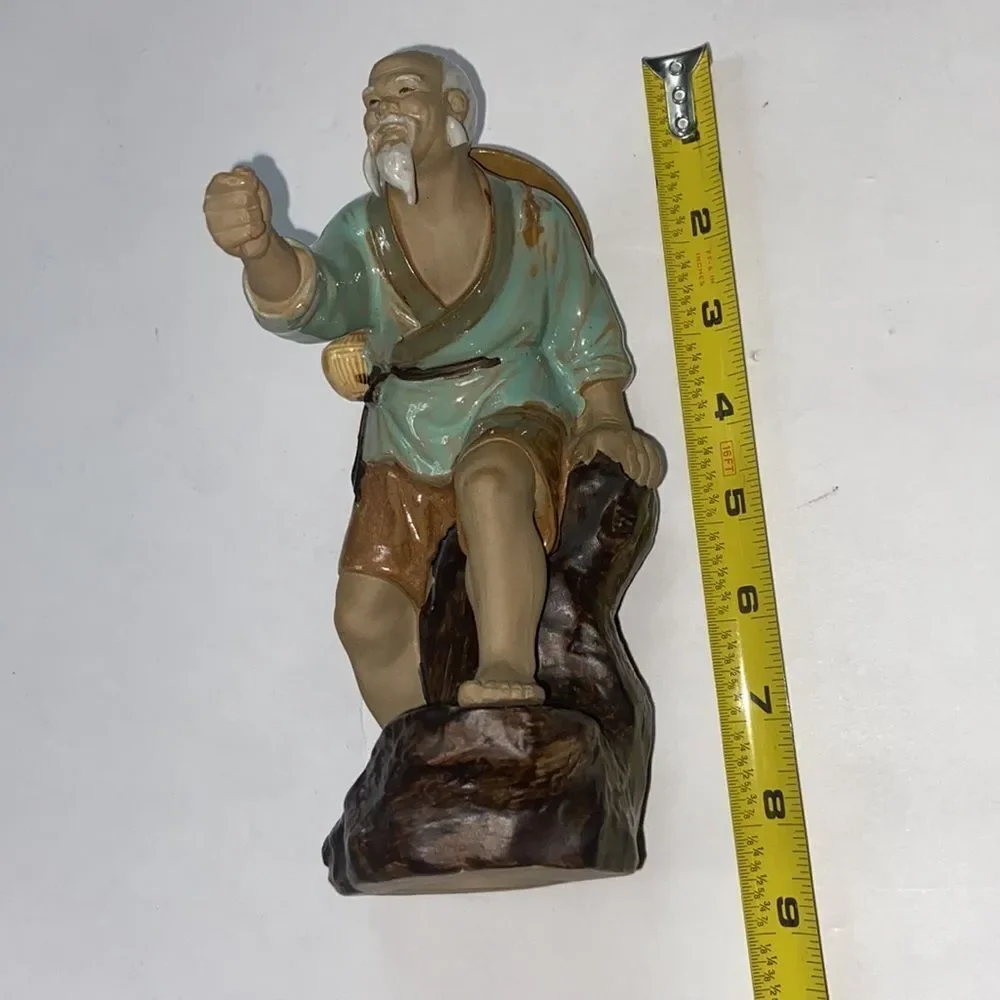 Vintage Mud Man Figurine Fisherman China Ornament